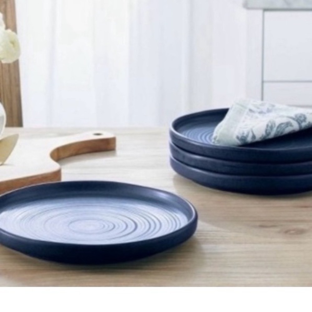 Threshold Studio McGee Navy Blue Stoneware Dinner Plates Set of 4 Textured 10.5"